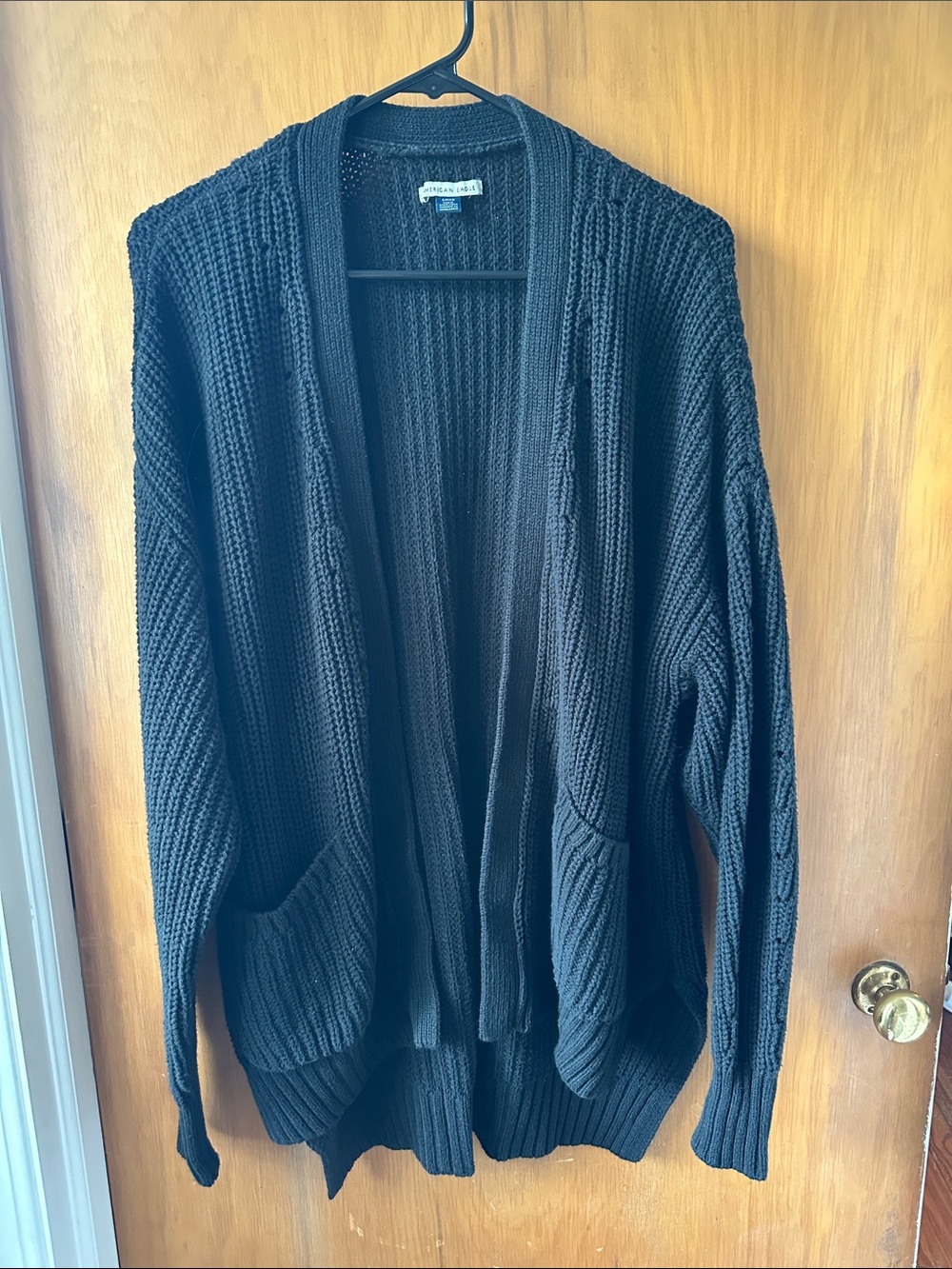 American Eagle Outfitters Black Open-Front Knit Cardigan - Oversized Fit